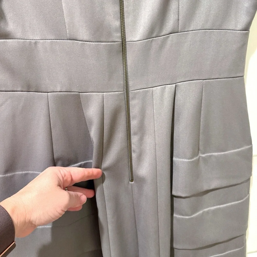 Tahari Arthur Levine Gray Layered Cap Sleeve Sheath Dress Career Minimal 8